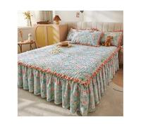 TRQQWEQQ 3pcs Coton Pêche Jupe À Volants en Dentelle Jupe De Lit Velours Lait 180 * 200cm 43cm/17in Enveloppante en Dentelle Parure De Lit Couvre-lit Matelassé(A,King XL-180 * 220)
