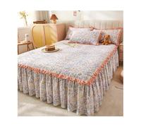 TRQQWEQQ 3pcs Coton Pêche Jupe À Volants en Dentelle Jupe De Lit Velours Lait 180 * 200cm 43cm/17in Enveloppante en Dentelle Parure De Lit Couvre-lit Matelassé(F,King XL-180 * 220)