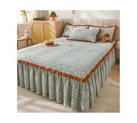 TRQQWEQQ 3pcs Coton Pêche Jupe À Volants en Dentelle Jupe De Lit Velours Lait 180 * 200cm 43cm/17in Enveloppante en Dentelle Parure De Lit Couvre-lit Matelassé(E,King-180 * 200)