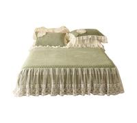 TRQQWEQQ 3pcs Velours Lait Jupe À Volants en Dentelle Jupe De Lit Velours Lait 180 * 200cm Enveloppante en Dentelle Parure De Lit Couvre-lit Matelassé Literie Et Taies d'oreiller