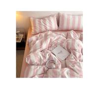 TRQQWEQQ 4 Pièces Rayures Coton Pur Parure De Lit 150/180 Housse De Couette avec Fermetures Éclair Bedding Drap Housse Taies d'oreiller(Pink,Queen/150cm)
