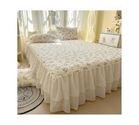 TRQQWEQQ 59×79in Coton Lavé Jupe De Lit À Volants Et Cantonnières 3pcs 40cm/15.7in Couvre-lit Enveloppante Couvre-lit Matelassé Goutte À Volants Parure De Lit(F,King-180 * 200)
