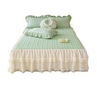 TRQQWEQQ 59×79in Fibres Synthétiques Jupe De Lit À Volants Et Cantonnières 3 Pièces 42cm/16.5in Draps De Lit Dentelle Enveloppante Parure De Lit Literie Et Taies d'oreiller(Green,King XL-180 * 220)