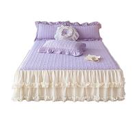 TRQQWEQQ 59×79in Fibres Synthétiques Jupe De Lit À Volants Et Cantonnières 3 Pièces 42cm/16.5in Draps De Lit Dentelle Enveloppante Parure De Lit Literie Et Taies d'oreiller(Purple,Queen-150 * 200)