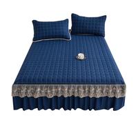 TRQQWEQQ Couvre-lit Matelassé À Dentelle 3 Pièces Enveloppant Couvre Queen Lit avec Volants 17.7″ Lavable en Machine 3 Pièces Ensemble De Literie avec 2 Taies D'ore(Dark Blue,King/150x200cm)