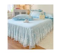 TRQQWEQQ Ensemble de 3 pièces avec jupe de lit en dentelle pour grand lit - Couvre-lit enveloppant en coton lavable de 45 cm - Drap-housse à volants - Textile d'intérieur (bleu, grand lit, 150 x 200