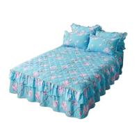 TRQQWEQQ Jupe De Lit Matelassé À Fleurs 3 Pièces Enveloppant Couvre-lit avec Volants 18″ Matelassé Trois Côtés Deep Ruffles Drop Jupe Dessus De-lit avec 2 Taies d'oreiller(Blueb,Super King-180x200cm)