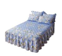 TRQQWEQQ Jupe De Lit Matelassé À Fleurs 3 Pièces Enveloppant Couvre-lit avec Volants 18″ Matelassé Trois Côtés Deep Ruffles Drop Jupe Dessus De-lit avec 2 Taies d'oreiller(BlueC,Super King-180x200cm)