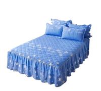 TRQQWEQQ Jupe De Lit Matelassé À Fleurs 3 Pièces Enveloppant Couvre-lit avec Volants 18″ Matelassé Trois Côtés Deep Ruffles Drop Jupe Dessus De-lit avec 2 Taies d'oreiller(Blue,Super King-180x200cm)