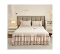 TRQQWEQQ Parure de lit 3 pièces avec jupe de lit en coton lavable à volants de 150 x 200 cm, housse de protection enveloppante avec 2 taies d'oreiller (blanc, très grand lit, 180 x 200 cm)