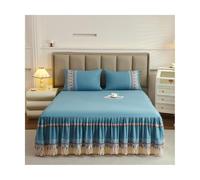 TRQQWEQQ Parure de lit 3 pièces en coton lavable à volants avec jupe de lit de 150 x 200 cm, housse de protection enveloppante avec 2 taies d'oreiller (bleu A, très grand lit, 180 x 200 cm)