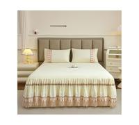 TRQQWEQQ Parure de lit 3 pièces en coton lavable à volants avec jupe de lit de 150 x 200 cm, housse de protection enveloppante avec 2 taies d'oreiller (beige, très grand lit, 180 x 200 cm)