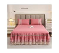 TRQQWEQQ Parure de lit 3 pièces lavable à volants en coton avec jupe de lit de 150 x 200 cm, housse de protection enveloppante avec 2 taies d'oreiller (rose A, grand lit, 150 x 200 cm)