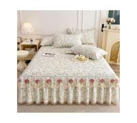 TRQQWEQQ Parure De Lit en Coton Pur 3 Pièces Attaches Antidérapantes Renforcées Volants Élégamment Détachés sur La Jupe De Lit(R,Queen-150 * 200)