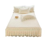 TRQQWEQQ Roi Coton Jupe De Lit À Feuilles De Volants Froncées 3 Pièces 45cm/17.7in Matelassé Dessus De Lits Enveloppante Parure De Lit avec en Dentelle pour Toutes Les Saisons(Bianco,Queen-150 * 200)