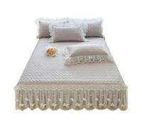 TRQQWEQQ Roi Coton Jupe De Lit À Feuilles De Volants Froncées 3 Pièces 45cm/17.7in Matelassé Dessus De Lits Enveloppante Parure De Lit avec en Dentelle pour Toutes Les Saisons(Gray,King XL-180 * 220)