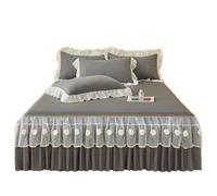 TRQQWEQQ Roi Taille Coton Lavé Jupe De Lit De Volants Froncées 3 Pièces 45cm Matelassé Dessus De Lits Et Bandes Élastiques Enveloppante Parure De Lit avec en Dentelle(Dark Gray,Super King/200 * 220)
