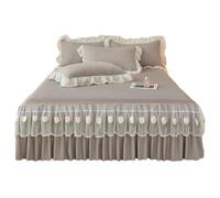 TRQQWEQQ Roi Taille Coton Lavé Jupe De Lit De Volants Froncées 3 Pièces 45cm Matelassé Dessus De Lits Et Bandes Élastiques Enveloppante Parure De Lit avec en Dentelle(Light Gray,Double/120 * 200)