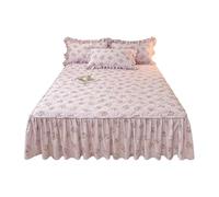 TRQQWEQQ Roi Taille Jupe De Lit À Volants Coton 3 Pièces 40cm/15.7in Couvre-lit Matelassé Enveloppante Parure De Lit Literie Et Taies d'oreiller(D,King XL-180 * 220)