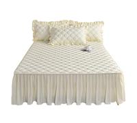 TRQQWEQQ Roi Taille Jupe De Lit À Volants Et Cantonnières Polyester 3pcs Parure De Lit À-Volants Enveloppante 40cm De Hauteur Couvre-lit Housse De Protection(Beige,Super/CK King-200 * 220)