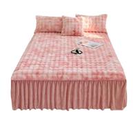 TRQQWEQQ Roi Taille Jupe De Lit À Volants Fourrure De Lapin 3 Pièces 35cm/13.8in Couvre-lit Matelassé Housse sur Le Lit Enveloppante Literie Et Taies d'oreiller(Pink A,Super/CK King-200 * 220)