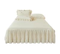 TRQQWEQQ Velours Lait Jupe De Lit À Feuilles De Volants Froncées 3 Pièces Roi Taille 45cm Goutte Draps Et Taies D'oreillers Couvre-lit Enveloppante Literie pour Chambre