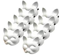 Trrymbbe 10pcs Cat Mask 5x6.7 Masque Halloween vierge, masques de chat en plastique à peindre, DIY Half Face White Therian, Therrian Gear avec bande élastique pour Halloween Cosplay Partycat