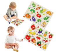 Trrymbbe 2pcs Puzzles à Cheville en Bois, Fruits colorés et Styles végétariens Puzzles de Cheville, Jeu de Match éducatif inspiré Montessori pour Enfant 3 à 7 Ans