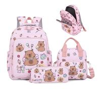 Trrymbbe 3 pièces/ensemble Capybara sac à dos pour enfants, ensemble de sac à dos mignon Kawaii avec déjeuner et trousse crayons, de voyage pour ordinateur portable dessin animé drôle sortie