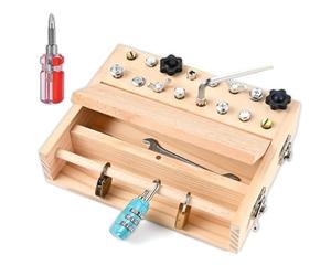 Trrymbbe Busy Board, Tournevis en Bois Montessori Busy Board Set avec Serrure et clé - Ensemble d'outils pour l'éducation préscolaire pour Les Enfants de 3 à 6 Ans