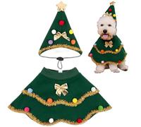 Trrymbbe Chien Tenue de Noël Adorable Tree Cloak Christmas Dog Vêtements avec Chapeau et arcs en Or et Pom coloré Costumes de Compagnie Confortables pour Votre ami à Fourrure Costumes drôles