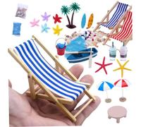 Trrymbbe Dollhouse Decoration Miniature Beach Accessoires Mini Umbrella Palm Chair Toys Summer Ocean Cake Toppers 25pcs