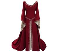 Trrymbbe Medieval Costume Women, Long Embroidery Renaissance Dress, Halloween Costumes for Role Play Fancy Dress Birthday Party, Medium