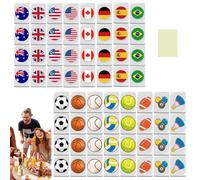 Trrymbbe Mini Mahjong Set 64pcs Drapeau ＆ Modèle de Balle Mahjong Tiles Escape Game 24 mm Set de Voyage Reutilisable Block Game pour Spring Picnic Party Giftmahjong