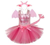 Trrymbbe Toddler Dinosaur Costume, Cute Soft Bowknot Tulle Toddler Halloween Costume Girl with Ear Headband & Tail & Wing for Cosplay Photo Shoot Party Performance, Medium