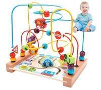 Trrymbbe Toddler Roller Coaster for Kids à 3 Pistes Maze de Perle éducative avec Perle de véhicule Facile à Pousser Les Montagnes Russes pour la la pensée logique et la résolution problèmes