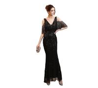 TRRYUIP Robe a Frange Robe De Soirée avec Gland Perle FI Queue Conception for Les Femmes Sexy Taille Moyenne Fermeture Éclair SLE Coton Polyester Mélange Longue(Black (18135),XL)