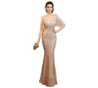 TRRYUIP Robe a Frange Robe De Soirée avec Gland Perle FI Queue Conception for Les Femmes Sexy Taille Moyenne Fermeture Éclair SLE Coton Polyester Mélange Longue(Gold (18135),L)