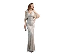 TRRYUIP Robe a Frange Robe De Soirée avec Gland Perle FI Queue Conception for Les Femmes Sexy Taille Moyenne Fermeture Éclair SLE Coton Polyester Mélange Longue(Silver (18135),S)