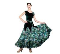 TRRYUIP Robe Danse de Salon Robe De Danse Salon Élégante for Femmes, Vêtements Valse Et Tango, Manches Courtes, Compétition Moderne(Green,XL)