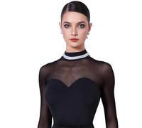 TRRYUIP Robe Danse de Salon Robes de Danse Modernes for Adultes, Costume compétition Salon for Femmes, Manches en Sexy, Hauts Latine, Jupe gâteau(Black Top,M)