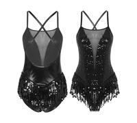 TRRYUIP Robe Danse Latine Femmes Robe de Danse Salon Latine Dentelle Professionnelle Patchwork côtés Robes balançoire Fendues irrégulière Tango Chacha vêtements(B-Black,M)