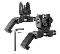 TRSAIM Fiber Optics 45 Degree Flip Up Iron Sights Set Rapid Transition Backup Front and Rear Iron Sight, Spring-Loaded and Tool-Less Adjustment (Black)