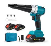 Trsaow Perceuse à rivets sans fil avec moteur sans balais, 2x batteries 2000mAh, 3 embouts pour rivets de 2,4-5,0mm, lampe LED pour applications DIY et professionnelles