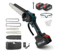 Trsaow Scie à chaîne sans fil 8 pouces, mini-tronçonneuse avec 2 batteries et moteur 950W. Lame commutable 6 ou 8 pouces pour bois, taille des branches et travaux de jardin (Blue)