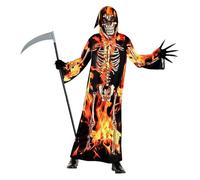 Trsenvrml Costume d'Halloween effrayant pour enfants de 6 à 11 ans (noir, 8 à 9 ans) avec robe à capuche + faux + gants