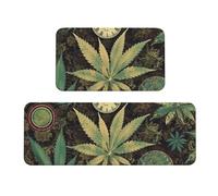 TRSGKSQP A Puff in Time Weed Lot de 2 tapis de cuisine antidérapants et rembourrés, absorbants et lavables pour évier à linge, 43 x 75 cm + 43 x 120 cm