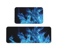 TRSGKSQP Blue Flame Lot de 2 tapis de cuisine antidérapants et rembourrés, absorbants et lavables pour évier à linge, 43 x 75 cm + 43 x 120 cm