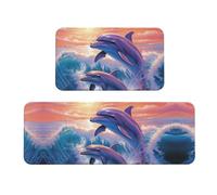 TRSGKSQP dolphins art Lot de 2 tapis de cuisine pour sol, tapis de cuisine antidérapant, rembourré, absorbant et lavable, pour évier à linge, 43 x 75 cm + 43 x 120 cm