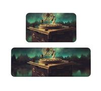 TRSGKSQP Dream Lot de 2 tapis de cuisine antidérapants et rembourrés, absorbants et lavables pour évier à linge, motif boîte à musique, 43 x 75 cm + 43 x 120 cm